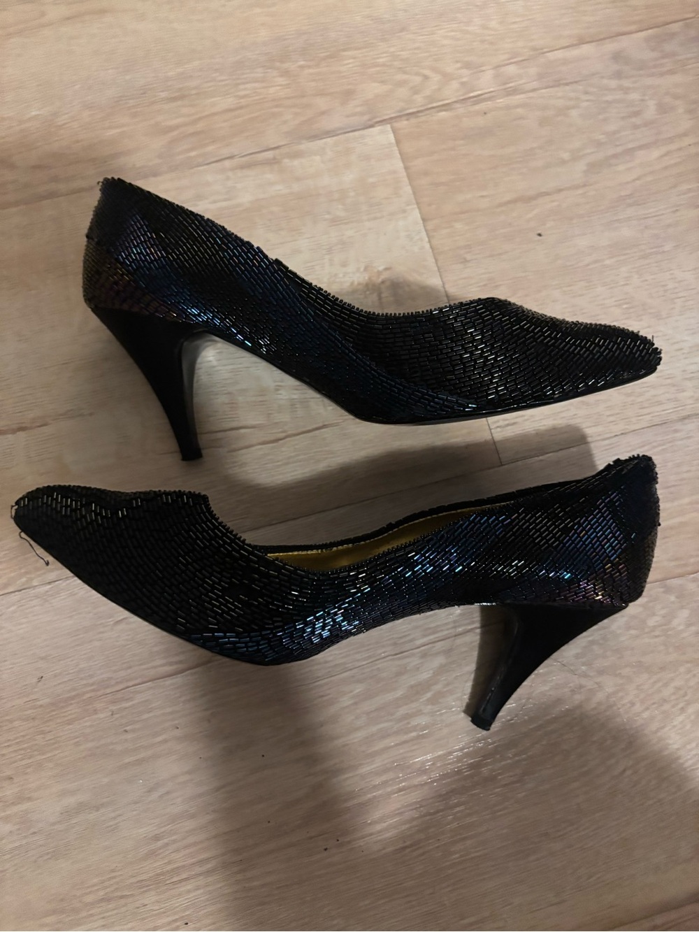 Elegant Women's Black multi color beaded Mid-Heel Pumps
